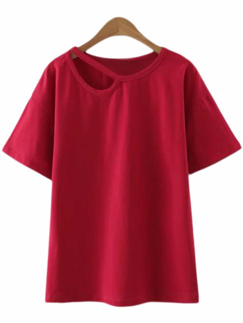 Shein Red Short Sleeve Cut Out Casual T-shirt