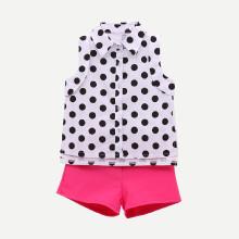 Shein Girls Polka Dot Sleeveless Blouse With Plain Shorts