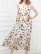 Shein White Gauze Flowers Embroidered Dress