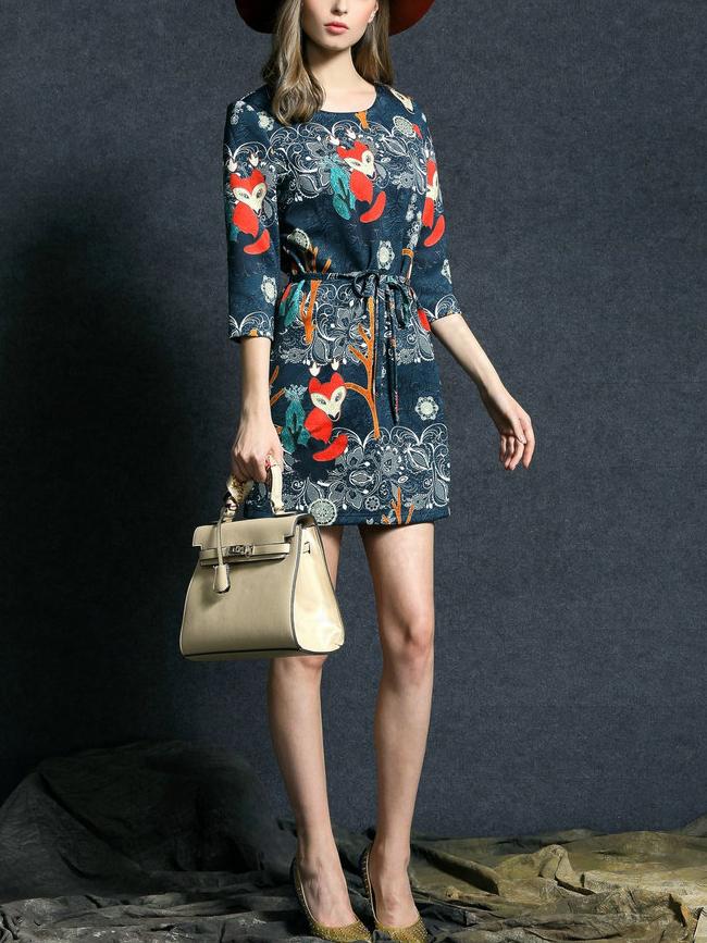Shein Fox Print Self-tie Dress