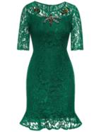 Shein Green Dragonfly Beading Frill Lace Dress