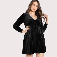 Shein Plus Front Cross Velvet Dress