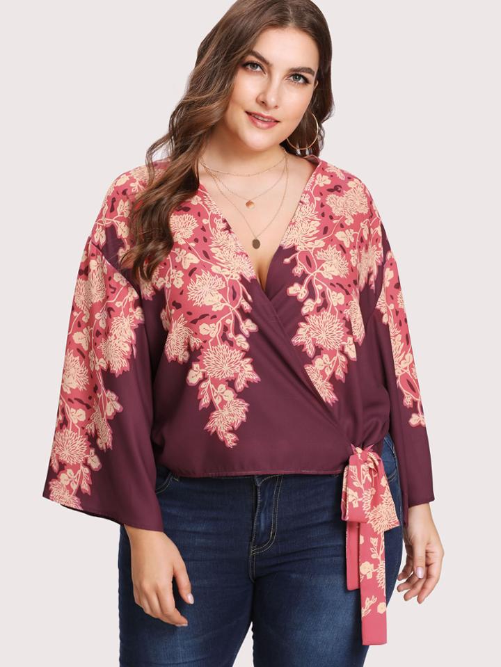 Shein Overlap Front Botanical Kimono Top
