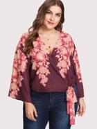 Shein Overlap Front Botanical Kimono Top