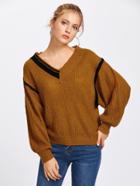 Shein V Neckline Contrast Trim Texture Knit Sweater