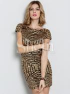 Shein Gold Cap Sleeve Backless Sequined Dress