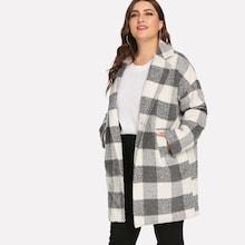 Shein Plus Pocket Decoration Plaid Coat