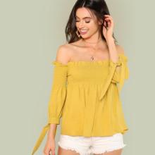 Shein Smocked Bardot Top With Tie Sleeves