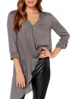 Rosewe Causal V Neck Long Sleeve Grey T Shirt For Woman