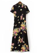 Shein Floral Print Maxi Shirt Dress