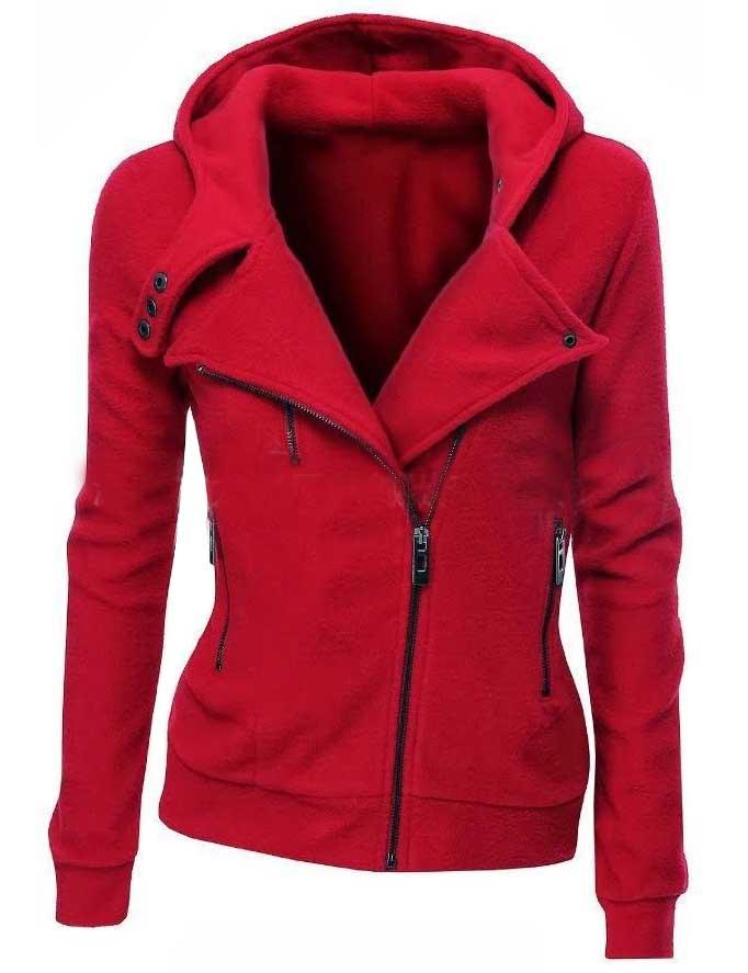 Shein Red Zipper Front Hooded Sweatshirt