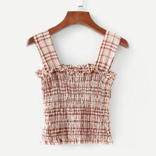 Shein Frill Trim Shirred Tartan Crop Top