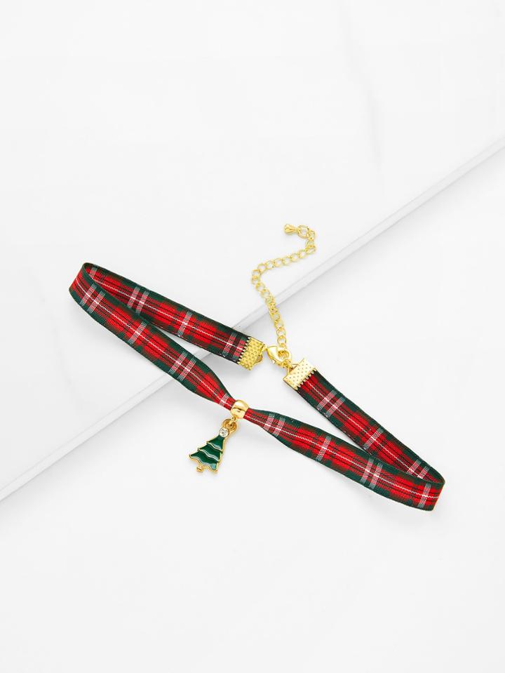 Shein Christmas Tree Detail Gingham Print Choker