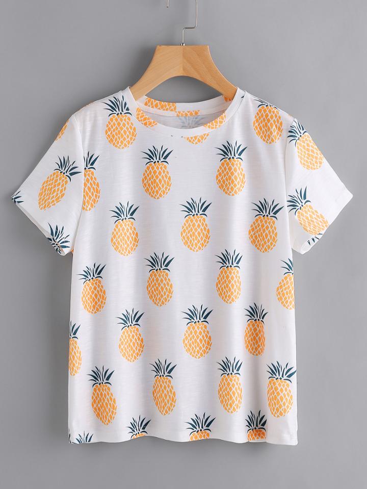Shein Allover Pineapple Print Slub Tee