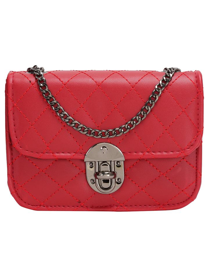 Shein Red Metal Buckle Diamondback Pu Shoulder Bag
