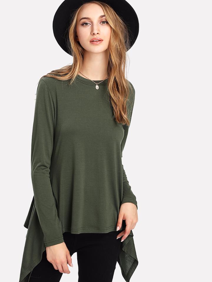 Shein Solid Hanky Hem Tee