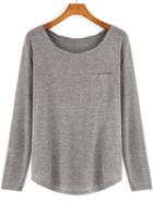 Shein Grey Round Neck Long Sleeve Casual T-shirt