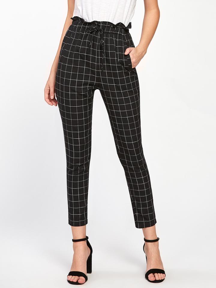 Shein Frilled Waist Grid Pants