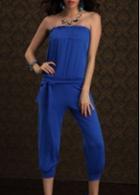 Rosewe Belt Embellished Royal Blue Open Back Jumpsuit