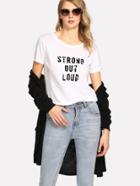 Shein Pearl Embellished Letter Rolled Cuff Tee