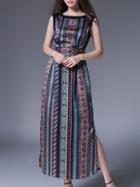 Shein Multicolor Tribal Print Split Maxi Dress