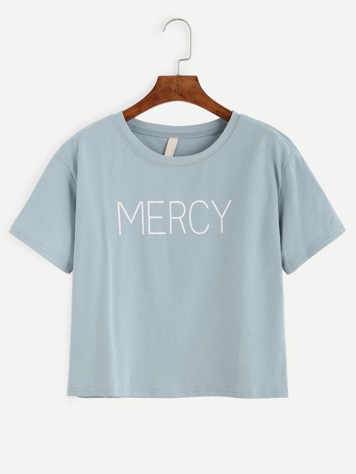 Shein Blue Letter Print T-shirt
