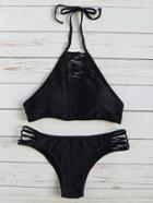 Shein Black Ladder Cutout Halter Bikini Set
