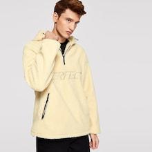 Shein Men Half Placket Embroidered Teddy Jacket