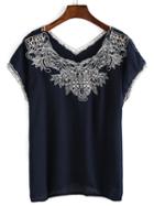 Shein V Neck Embroidered Chiffon Shirt