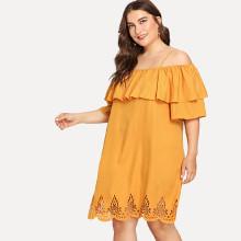 Shein Plus Flounce Layered Neck Laser Cut Hem Dress
