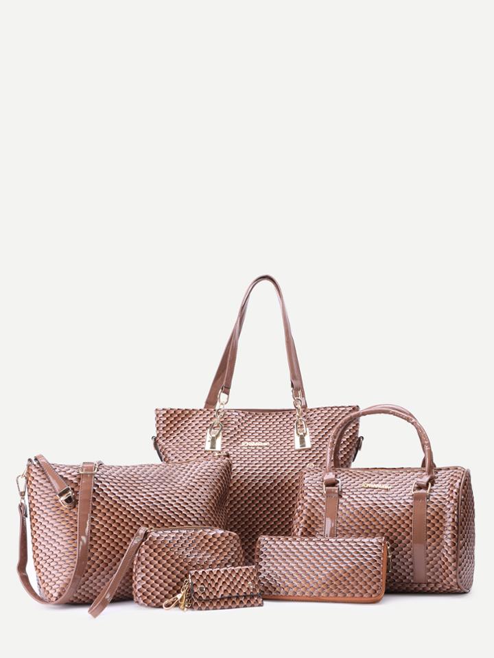 Shein Coffee Embossed Pu 6 Pieces Shoulder Bag Set