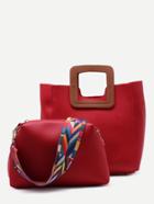 Shein Red Square Handle Tote Bag With Geometric Print Strap Bag