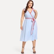 Shein Plus Contrast Binding Knot Detail Wrap Dress