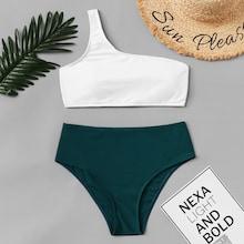 Shein Plus One Shoulder Two Tone Bikini Set