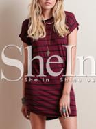 Shein Red Short Sleeve Striped Dress