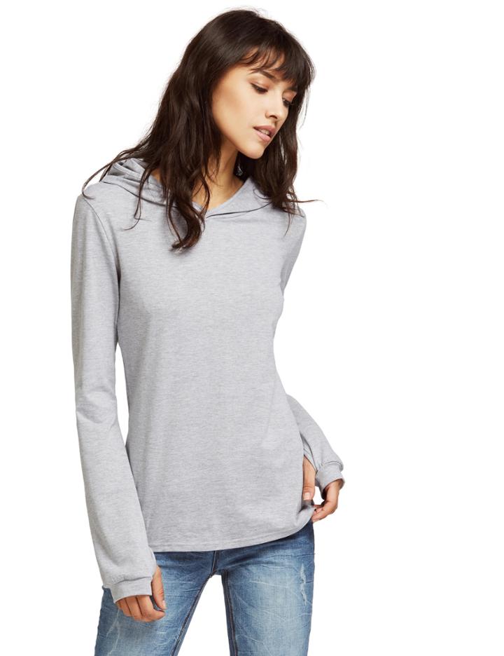 Shein Pale Grey Hooded T-shirt With Thumb Holes