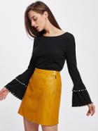 Shein Pearl Detail Layered Bell Sleeve Ribbed Top