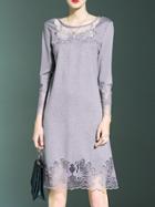 Shein Grey Gauze Embroidered Shift Dress