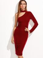 Shein One Shoulder Choker Neck Velvet Pencil Dress