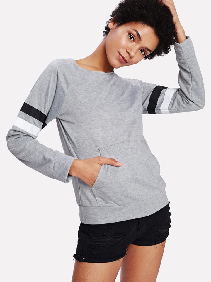 Shein Varsity Striped Marled Pullover