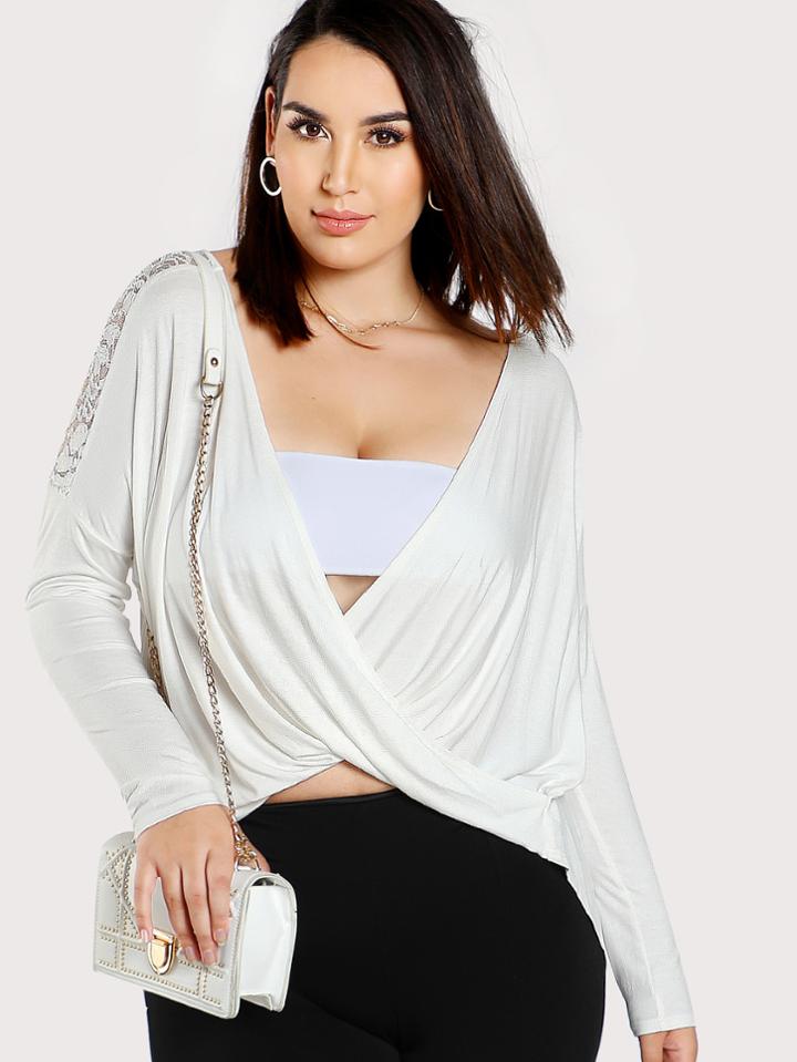 Shein Lace Panel Twist Wrap Top