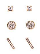 Shein Gold Plated Rhinestone Encrusted Stud Earrings Set