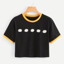 Shein Floral Ringer Tee