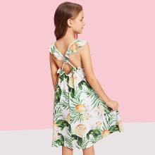 Shein Girls Tropical Print Scoop Neck Dress
