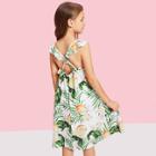 Shein Girls Tropical Print Scoop Neck Dress