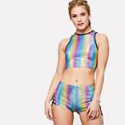 Shein Lace Up Metallic Stripe Top & Shorts Set