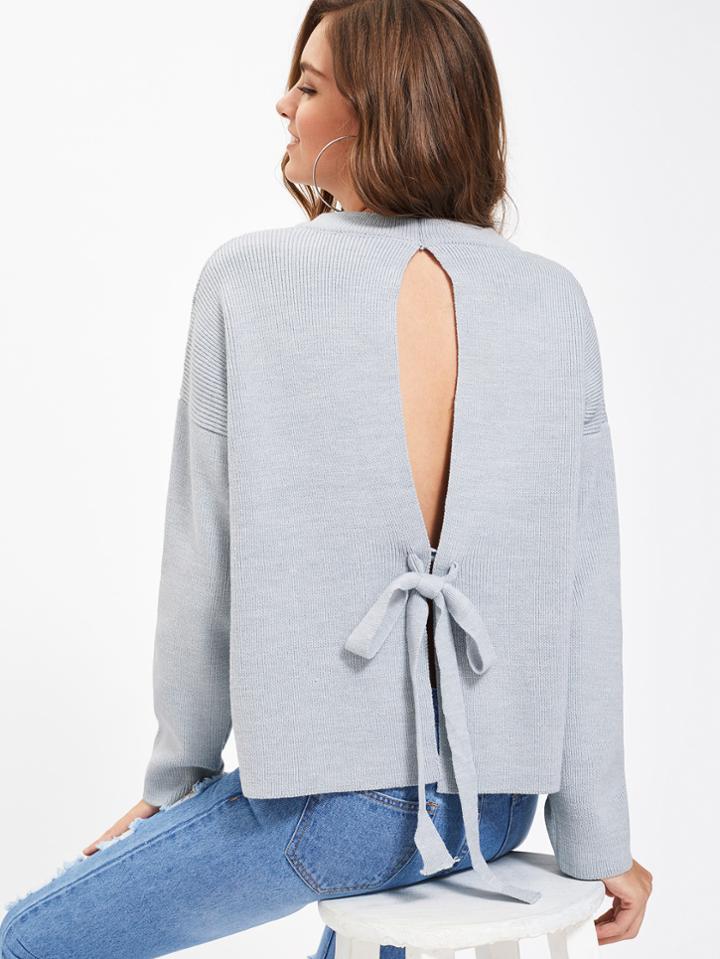 Shein Drop Shoulder Tied Split Back Boxy Jumper