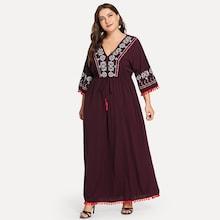 Shein Plus Pompom Cuff Tassel Detail Embroidery Dress