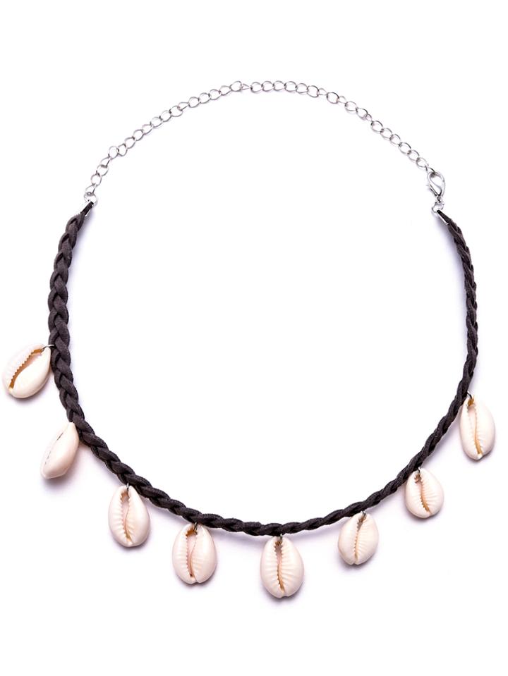 Shein Dark Grey Braided Cowrie Shell Choker Necklace