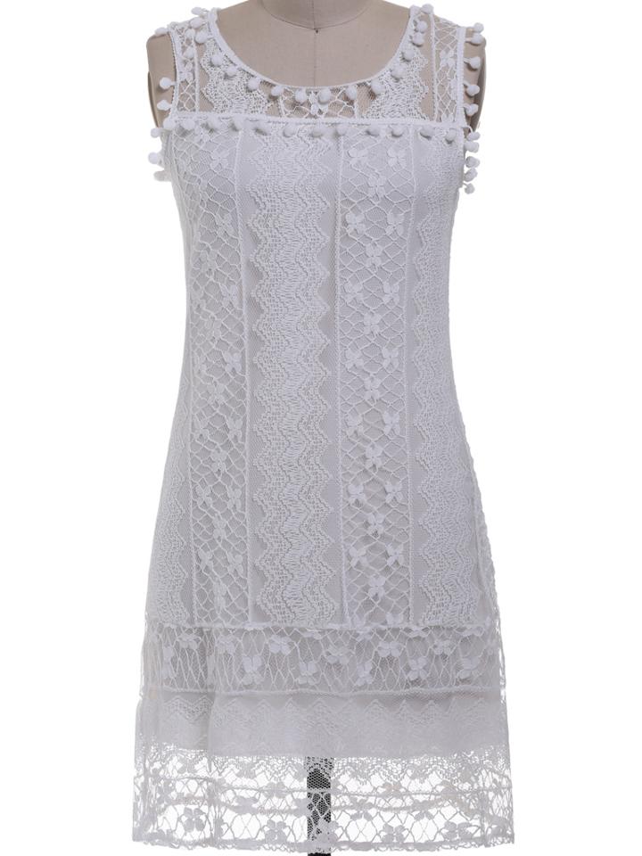 Shein White Sleeveless Mesh Lace Slim Dress